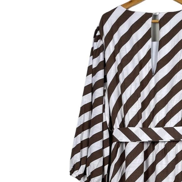 Lane Bryant Blouson-Sleeve Ruffle Hem Brown White Stripe Print Size 24 NEW - Picture 12 of 14